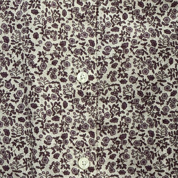 LL Bean women’s size L 100% cotton purple floral long sleeve button front top - Picture 2 of 7